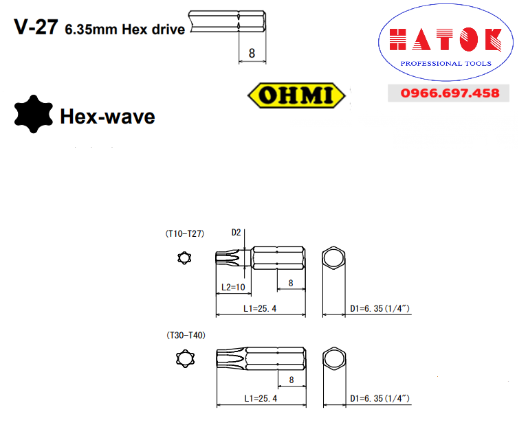 Mũi vặn vít hình sao OHMI V-27T