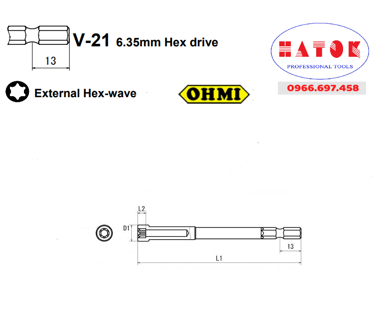 Mũi vít chụp ốc hoa thị OHMI V-21E