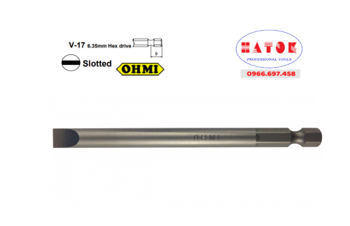 V-17M 0.4tx6.35x50(2.5x28) OHMI Mũi vặn vít dẹt /Screw Driver Bits V-17 6.35mm Hex drive Slotted
