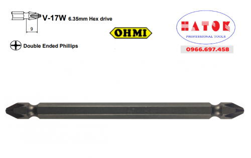 V-17W No.1×6.35×100 OHMI Mũi vặn vít 4 cạnh / Screw Driver Bits V-17W 6.35mm Hex drive Double Ended Phillips