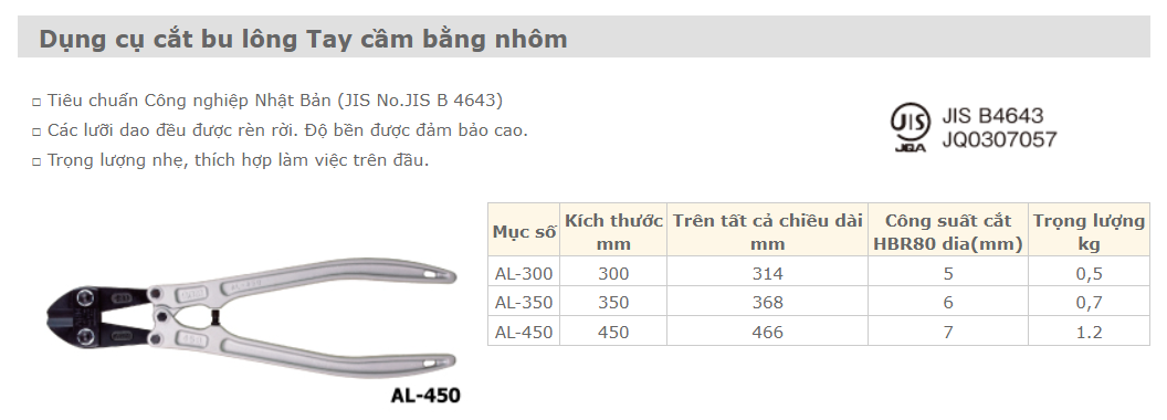 Kìm cắt bu lông tay cầm nhôm