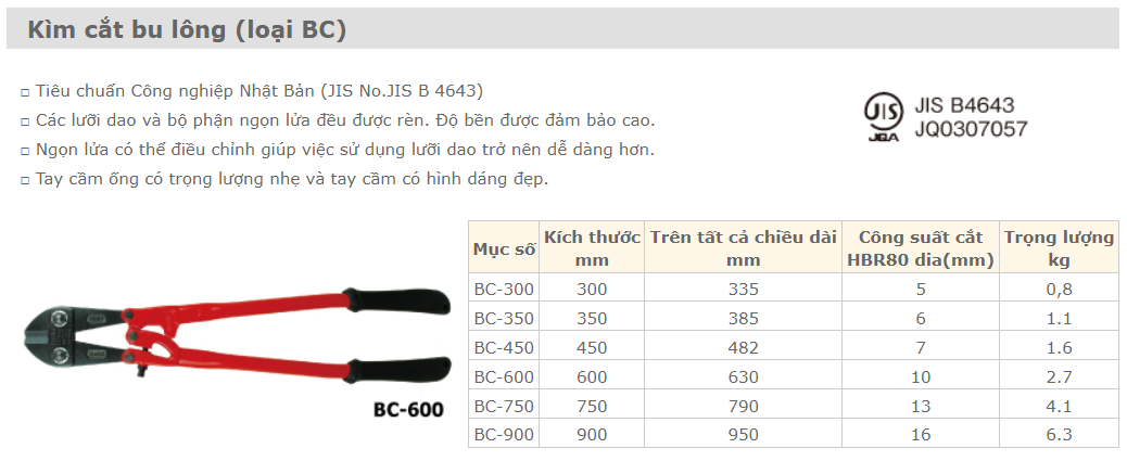 Kìm cắt sắt xây dựng loại BC