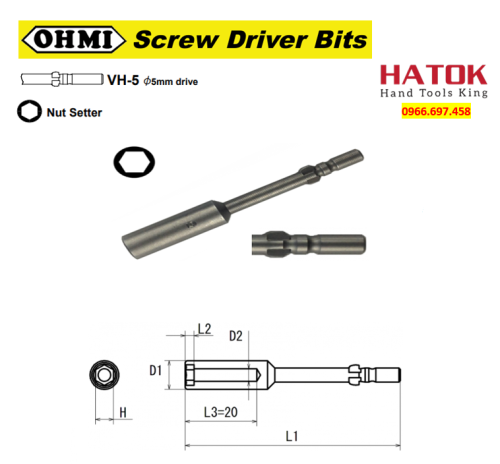 Đầu chụp bulong chuôi cánh bướm phi 5 OHMI VH-5B