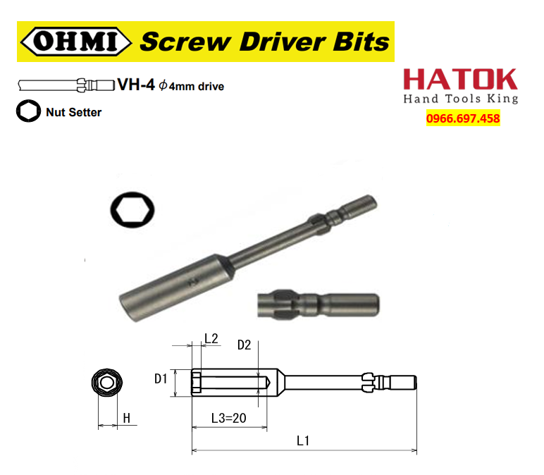 Đầu chụp bulong chuôi gài cánh bướm OHMI VH-4B