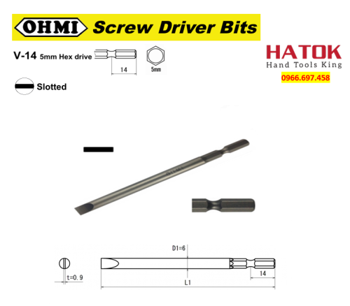 Mũi bắt vít 2 cạnh chuôi lục giác 5mm OHMI V-14M