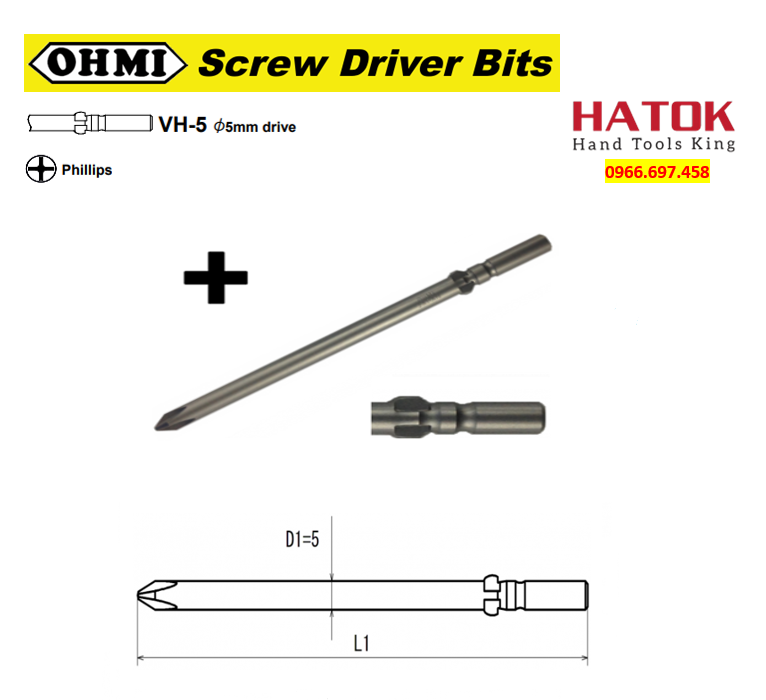 Mũi bắt vít 4 cạnh chuôi cánh bướm phi 5 OHMI VH-5