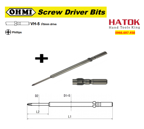 Mũi bắt vít bake chuôi cánh bướm phi 5 OHMI VH-5