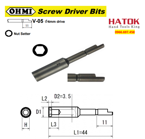 Mũi vặn ốc lục giác chuôi gài bán nguyệt OHMI V-05B