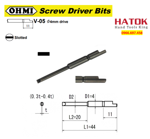 Mũi vít 2 cạnh chuôi gài bán nguyệt OHMI V-05M
