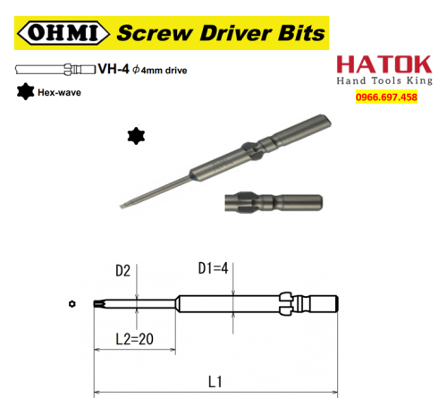 Mũi vít hoa thị chuôi cánh bướm OHMI VH-4T