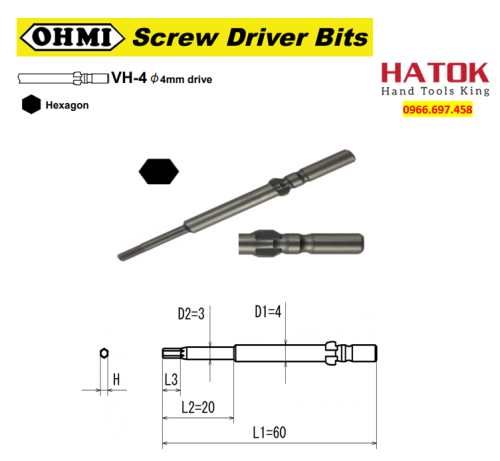 Mũi vít lục giác chuôi cánh bướm OHMI VH-4X