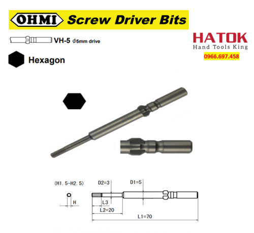 Mũi vít lục giác chuôi cánh bướm phi 5 OHMI VH-5X