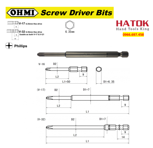 Mũi vít bake có bậc OHMI V-16 V-17 V-32
