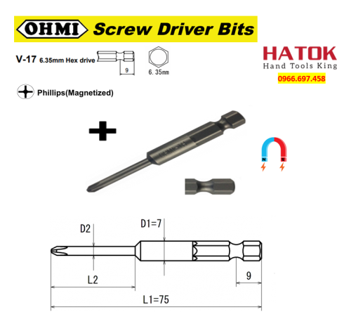 Mũi vít bake có hút ốc OHMI V-17No MAG