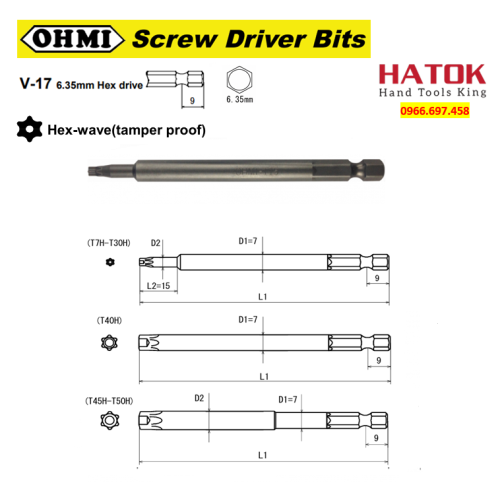Mũi vít hoa thị có lỗ OHMI V-17TH