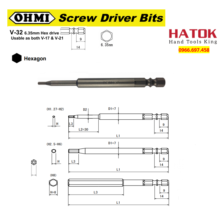 Mũi vít lục giác Nhật Bản OHMI V-32X