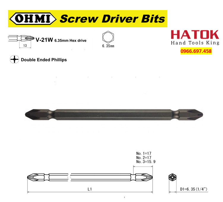 Mũi vặn vít 2 đầu cộng OHMI V-21W